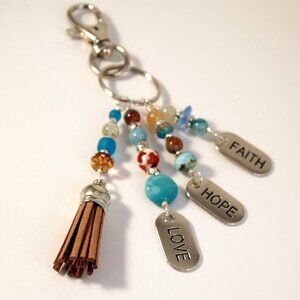 Inspirationally Beaded Tassel Purse Charm Bohemian Key-chain Hope Love Faith